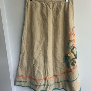 J. Jill Tan Cream Maxi A-Line Skirt Embellished 100% linen